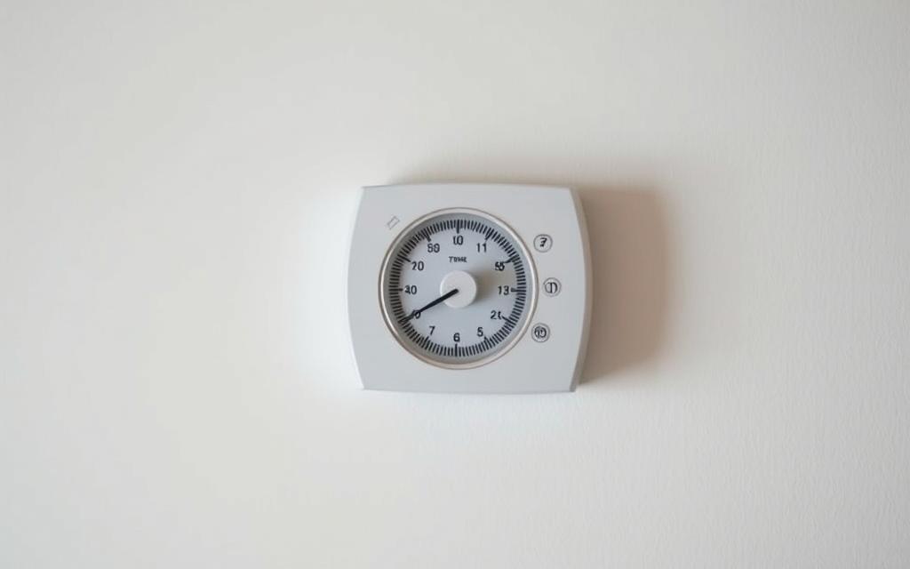 A functional thermostat against a clean, minimalist background. The thermostat is prominently displayed, its analog dial and interface components captured in high detail. Soft, diffuse lighting illuminates the device, creating a sense of depth and dimension. The angle is slightly tilted, allowing the viewer to clearly see the thermostat's various controls and settings. The overall tone is informative and technical, reflecting the investigative nature of the article's section.