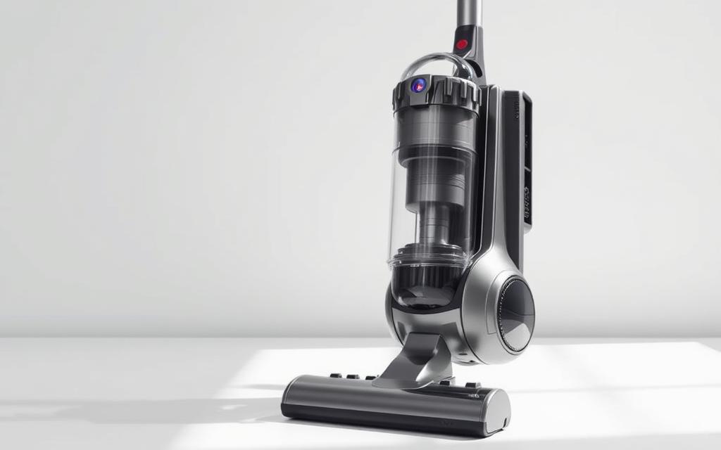 A high-powered vacuum cleaner with a sleek, modern design, showcased against a bright, minimalist backdrop. The device stands prominently in the foreground, its powerful suction nozzle and cyclonic filtration system clearly visible. Subtle highlights and shadows accentuate the vacuum's sturdy construction and attention to detail. The middle ground features a clean, white surface, allowing the vacuum to be the focal point. The background is a simple, light-colored wall, providing a clean and uncluttered setting to emphasize the vacuum's performance and functionality. The overall scene conveys a sense of efficiency, reliability, and the vacuum's ability to deliver superior cleaning results. A high-powered vacuum cleaner with a sleek, modern design, showcased against a bright, minimalist backdrop. The device stands prominently in the foreground, its powerful suction nozzle and cyclonic filtration system clearly visible. Subtle highlights and shadows accentuate the vacuum's sturdy construction and attention to detail. The middle ground features a clean, white surface, allowing the vacuum to be the focal point. The background is a simple, light-colored wall, providing a clean and uncluttered setting to emphasize the vacuum's performance and functionality. The overall scene conveys a sense of efficiency, reliability, and the vacuum's ability to deliver superior cleaning results.